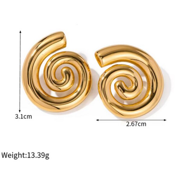 316l Stainless Steel Large‎ Swirl Earrings 18K Gold Plated - Picture 1 of 1